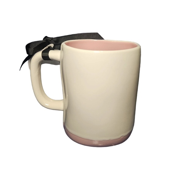 Set of 2 Rae Dunn Pink and White Mugs with Cat Illustration - Picture 2 of 4